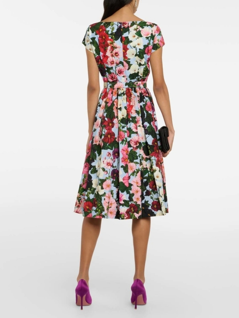 $2190 NEW OSCAR DE LA RENTA HOLLYHOCK PINK BLUE DAY DRESS US 8 M - Picture 8 of 10